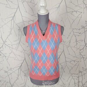 Unbranded Pink Argyle Plaid Knit V-Neck Sweater Vest